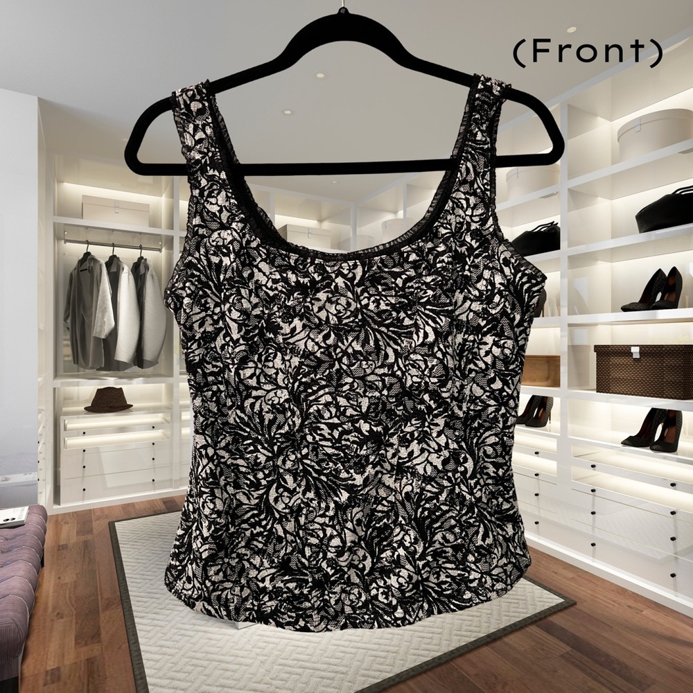 White House Black Market Black and Silver Fitted Tank Top